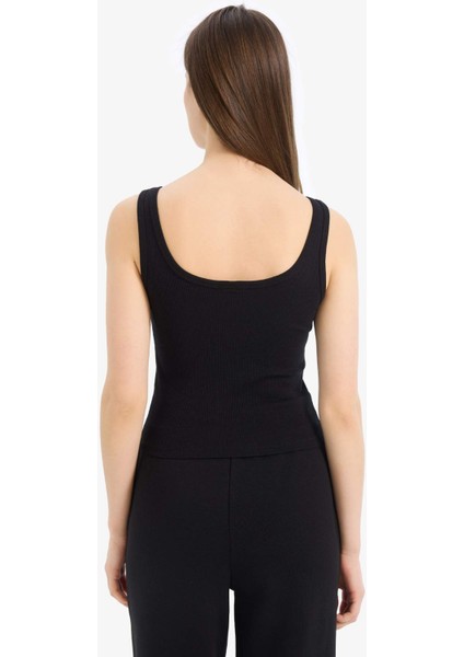 Slim Fit Dar Kesim Basic Düz Yuvarlak Yaka Fitilli Kaşkorse Atlet E5540AX25SM