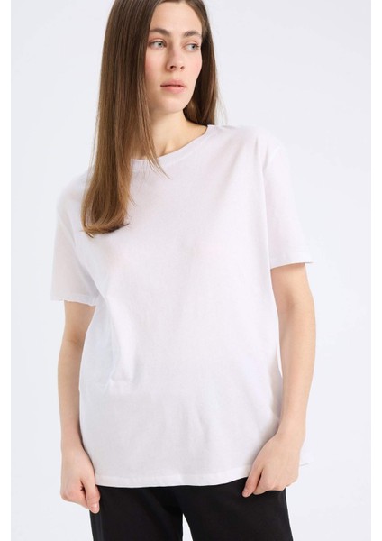 Regular Fit Bisiklet Yaka Basic Düz Penye Kısa Kollu Beyaz Tişört W9584AZ25SP