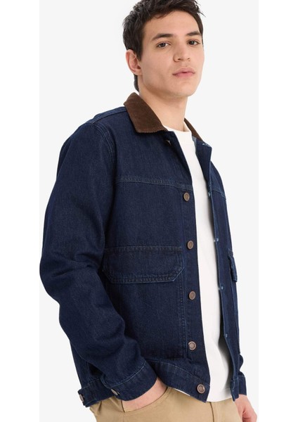 %100 Pamuk Slim Fit Dar Kesim Kontrast Yakalı Mevsimlik Baharlık Jean Ceket E5490AX25SP fiyatları
