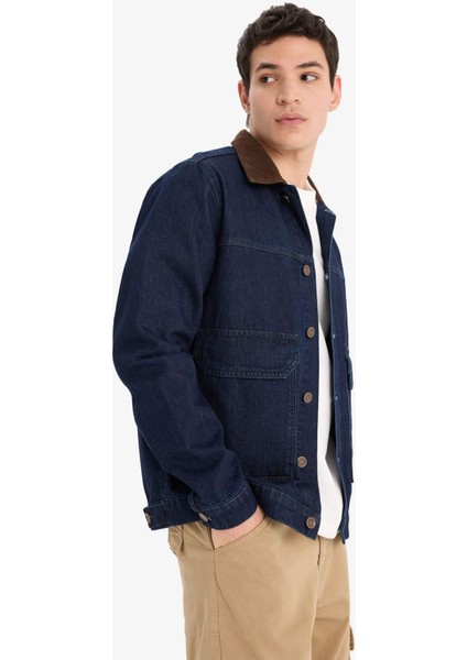 %100 Pamuk Slim Fit Dar Kesim Kontrast Yakalı Mevsimlik Baharlık Jean Ceket E5490AX25SP fırsatları