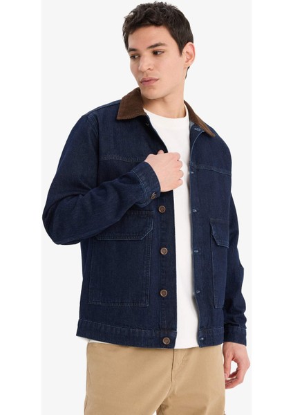 %100 Pamuk Slim Fit Dar Kesim Kontrast Yakalı Mevsimlik Baharlık Jean Ceket E5490AX25SP indirimleri