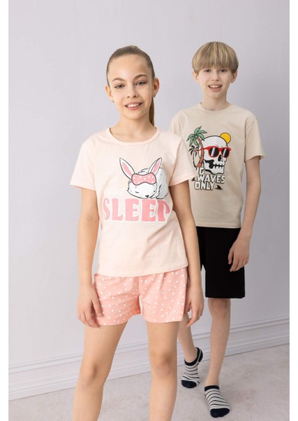 Kız Çocuk Pijama Takımı Baskılı Kısa Kollu Üst Beli Lastikli Şort E6227A825HS fiyatları