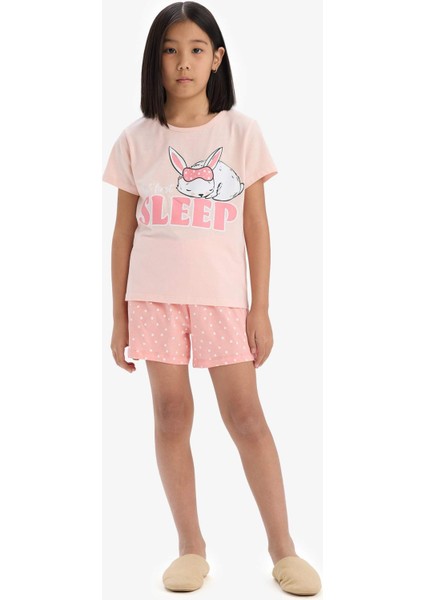 Kız Çocuk Pijama Takımı Baskılı Kısa Kollu Üst Beli Lastikli Şort E6227A825HS fırsatları