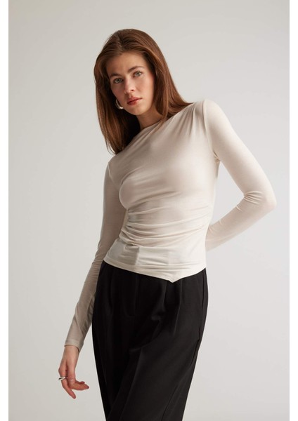 Slim Fit Dar Kesim Bisiklet Yaka Basic Düz Soft Touch Uzun Kollu Tişört E5884AX25SP