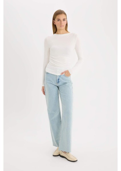 Slim Fit Dar Kesim Bisiklet Yaka Basic Düz Soft Touch Uzun Kollu Tişört E5884AX25SP