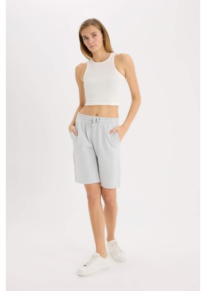 Regular Fit Normal Bel Düz Paça Bermuda Şort W9369AZ25SM