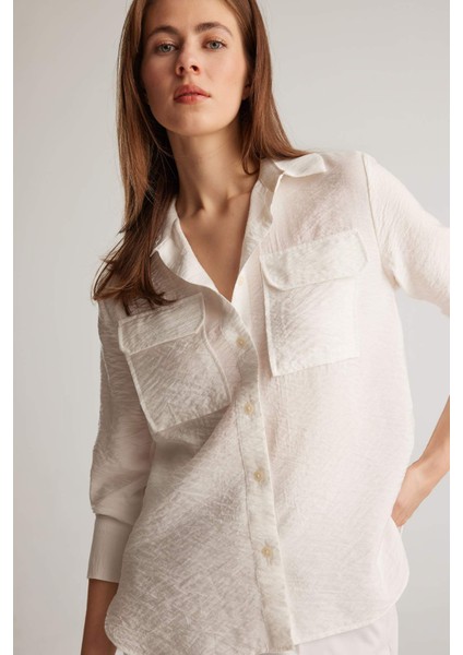Regular Fit Basic Düz Çift Cepli Uzun Kollu Gömlek E5925AX25SP