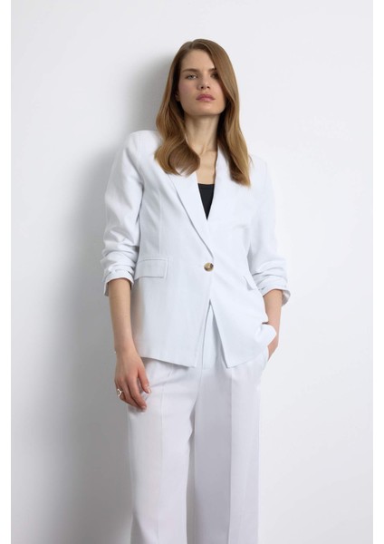 Oversize Geniş Kalıp Keten Karışımlı Beyaz Blazer Ceket Z2536AZ25SP
