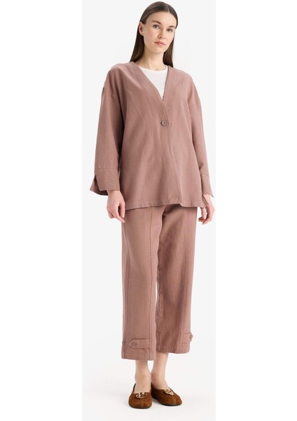 Keten Karışımlı Basic Düz Kısa Paça Harem Pantolon B7506AX25SP