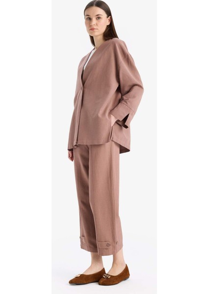 Keten Karışımlı Basic Düz Kısa Paça Harem Pantolon B7506AX25SP