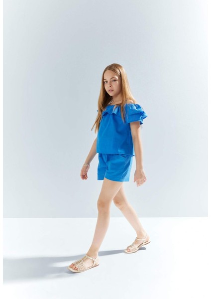 Kız Çocuk Volanlı Açık Omuzlu Kısa Kollu Bluz E6545A825SM