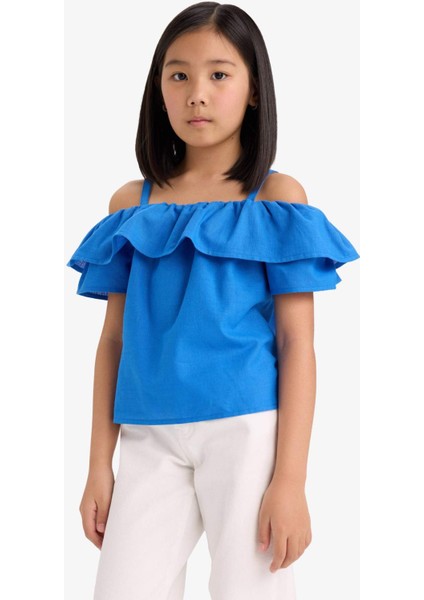 Kız Çocuk Volanlı Açık Omuzlu Kısa Kollu Bluz E6545A825SM fırsatları
