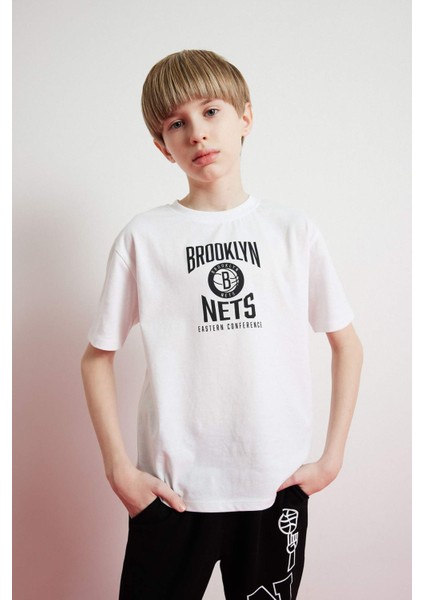 Erkek Çocuk NBA Brooklyn Nets Bisiklet Yaka Sırt Baskılı Kısa Kollu Tişört D9550A825SM