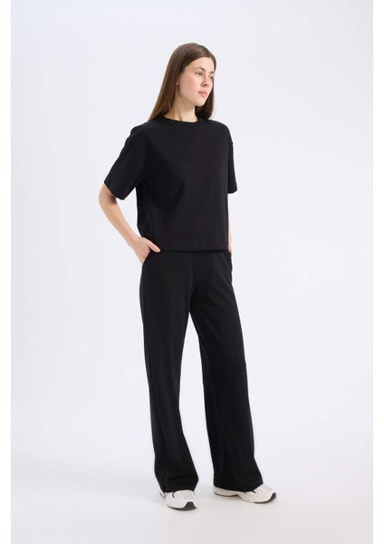 Wide Leg Geniş Paça Eşofman Altı Beli Lastikli Cepli Basic Düz D3759AX25SP