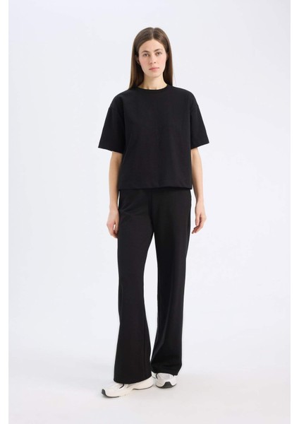 Wide Leg Geniş Paça Eşofman Altı Beli Lastikli Cepli Basic Düz D3759AX25SP