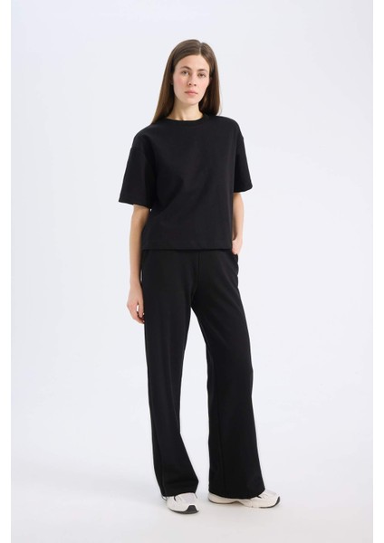 Wide Leg Geniş Paça Eşofman Altı Beli Lastikli Cepli Basic Düz D3759AX25SP