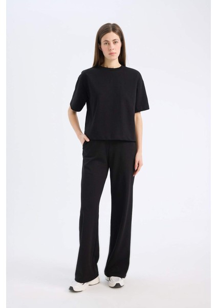 Wide Leg Geniş Paça Eşofman Altı Beli Lastikli Cepli Basic Düz D3759AX25SP