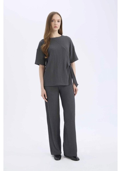 Bürümcük Pantolon Wide Leg Geniş Bol Paça Beli Lastikli C0200AX25SP fırsatları