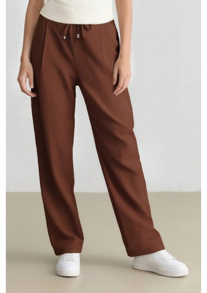 Jogger Pantolon Keten Görünümlü Cepli Yüksek Bel Düz Paça R0433AZ25SP