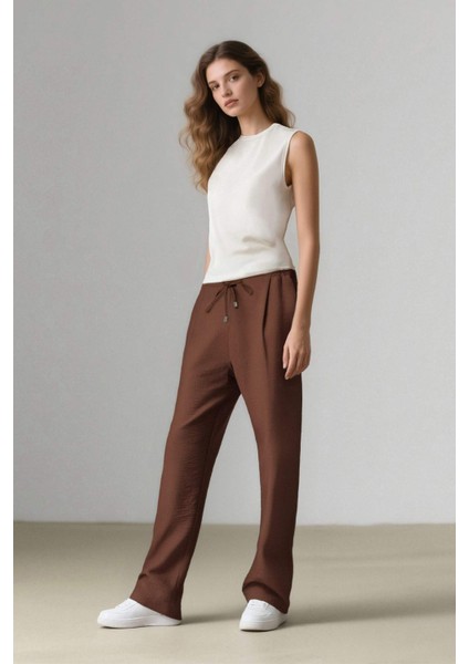 Jogger Pantolon Keten Görünümlü Cepli Yüksek Bel Düz Paça R0433AZ25SP modelleri