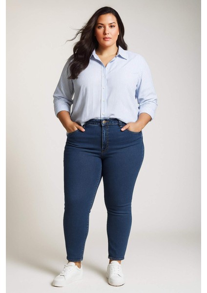Oversize Geniş Kalıp Çizgili Oxford Uzun Kollu Gömlek D4015AX25SP