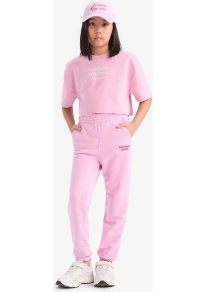 Kız Çocuk Beli Paçası Lastikli Baskılı Jogger Eşofman Altı D9689A825SP