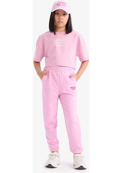 Kız Çocuk Beli Paçası Lastikli Baskılı Jogger Eşofman Altı D9689A825SP