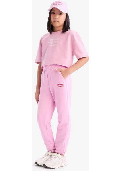 Kız Çocuk Beli Paçası Lastikli Baskılı Jogger Eşofman Altı D9689A825SP