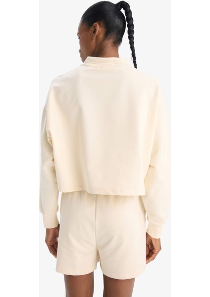 DeFacto Fit Oversize Geniş Kalıp Polo Yaka Slogan Baskılı Sporcu Sweatshirt D7133AX25SP indirimleri