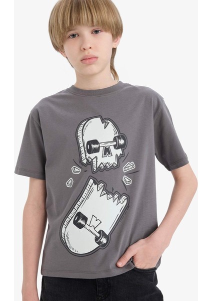 Erkek Çocuk Bisiklet Yaka Kaykay Baskılı Kısa Kollu Tişört D9293A825SM fırsatları