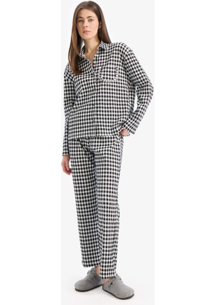Pijama Takımı Kareli Uzun Kollu Üst Beli Lastikli Uzun Alt-Fall in Love E3464AX25SP modelleri