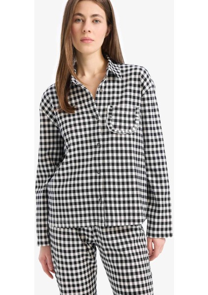 Pijama Takımı Kareli Uzun Kollu Üst Beli Lastikli Uzun Alt-Fall in Love E3464AX25SP fırsatları