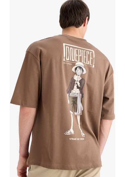 %100 Pamuk One Piece Loose Fit Bisiklet Yaka Sırt Baskılı Kısa Kollu Tişört E0713AX25SM