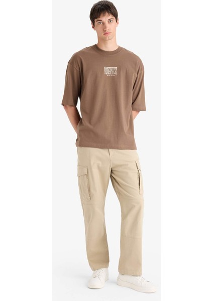 %100 Pamuk One Piece Loose Fit Bisiklet Yaka Sırt Baskılı Kısa Kollu Tişört E0713AX25SM fiyatları