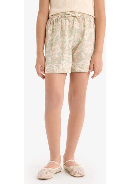 Kız Çocuk Çiçek Desenli Viskon Şort