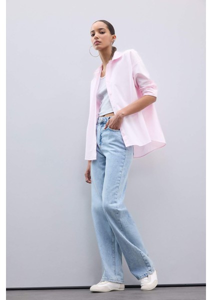 Oversize Geniş Kalıp Basic Düz Oxford Uzun Kollu Gömlek C4597AX25SP