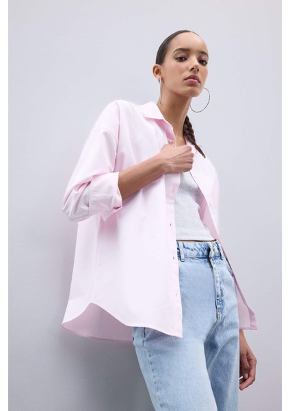 Oversize Geniş Kalıp Basic Düz Oxford Uzun Kollu Gömlek C4597AX25SP