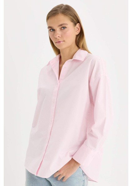 Oversize Geniş Kalıp Basic Düz Oxford Uzun Kollu Gömlek C4597AX25SP