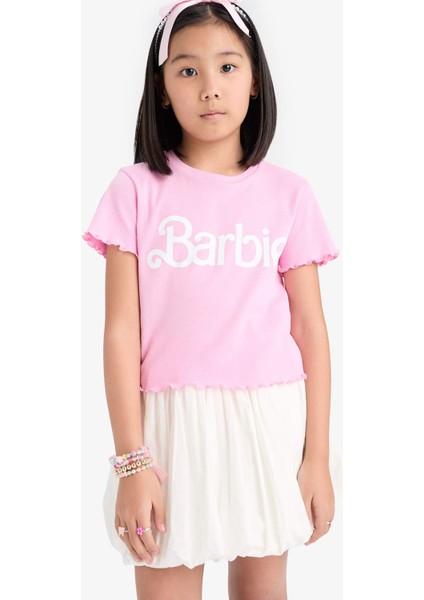 Kız Çocuk Barbie Fitted Bisiklet Yaka Ribana Kısa Kollu Tişört E2614A825SM modelleri