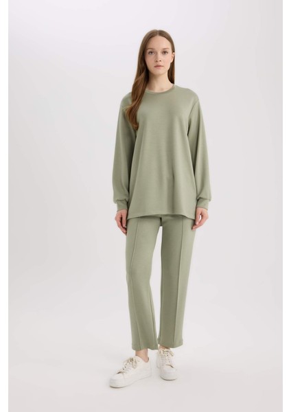 Regular Fit Bisiklet Yaka Basic Düz Tesettür Sweatshirt Tunik D4598AX25SP fiyatları