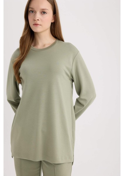 Regular Fit Bisiklet Yaka Basic Düz Tesettür Sweatshirt Tunik D4598AX25SP fırsatları