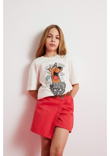 Kız Çocuk Scooby Doo Oversize Geniş Kalıp Bisiklet Yaka Kısa Kollu Tişört E0484A825SP modelleri