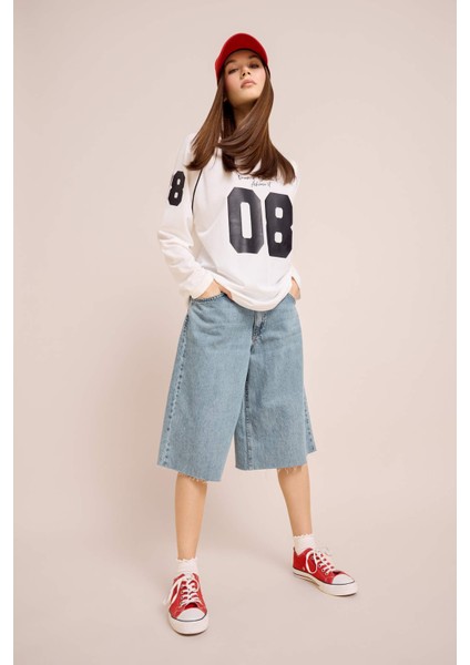 Coool Oversize Geniş Kalıp V Yaka Baskılı Forma Kumaşı Uzun Kollu Tişört E5370AX25SM fiyatları