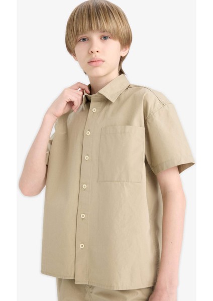 Erkek Çocuk Oversize Geniş Kalıp Polo Yaka Paraşüt Kısa Kollu Gömlek E1588A825HS