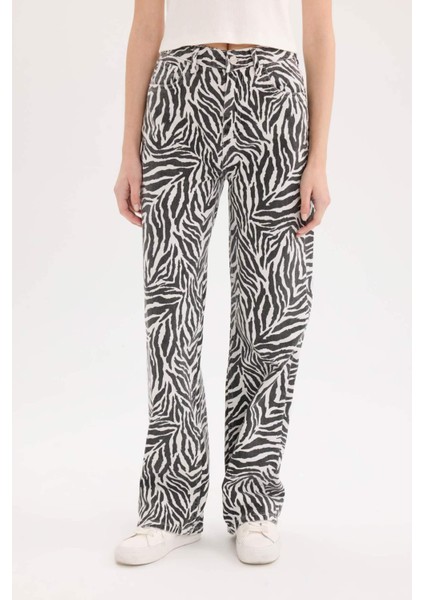 Straight Fit Gabardin Pantolon Zebra Desenli Normal Bel Standart Boy E4134AX25SP