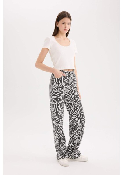 Straight Fit Gabardin Pantolon Zebra Desenli Normal Bel Standart Boy E4134AX25SP fırsatları