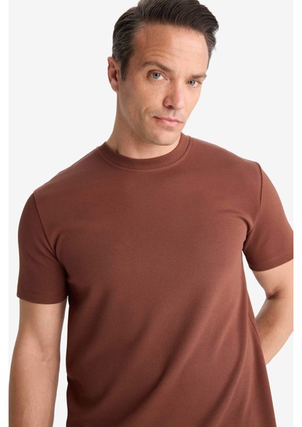 Regular Fit Bisiklet Yaka Dokulu Basic Düz Kısa Kollu Twill Tişört D7912AX25SP fırsatları