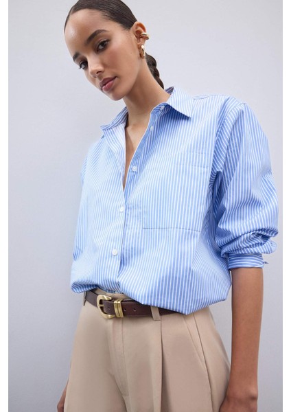 Coool Oversize Geniş Kalıp Çizgili Poplin Uzun Kollu Gömlek E5329AX25SP modelleri