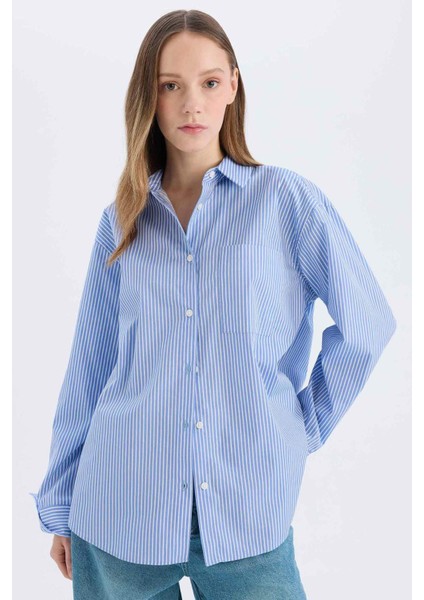 Coool Oversize Geniş Kalıp Çizgili Poplin Uzun Kollu Gömlek E5329AX25SP fırsatları