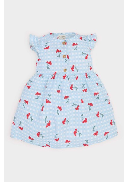 Kız Bebek Desenli Kısa Kollu Flamlı Poplin Yazlık Elbise E0645A525SM